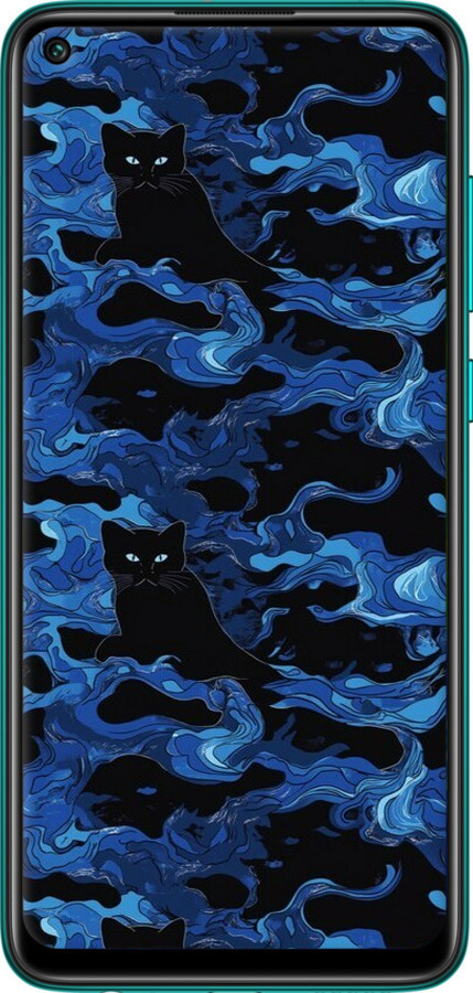 2D пластиковий чехол Візерунок чорних котів на блакитному фоні для Xiaomi Redmi Note 9 - 6525t-2017 изображение 
