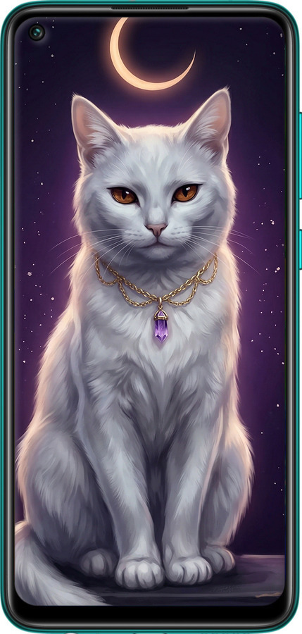 Силиконовый чехол Mystic White Cat Gothic Dark Purple Gold для Xiaomi Redmi Note 9 - 6805u-2017 изображение 