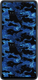 Силиконовый чехол Абстрактный узор черных котов на синем фоне для Xiaomi Redmi Note 9T - 6525u-2261 изображение 