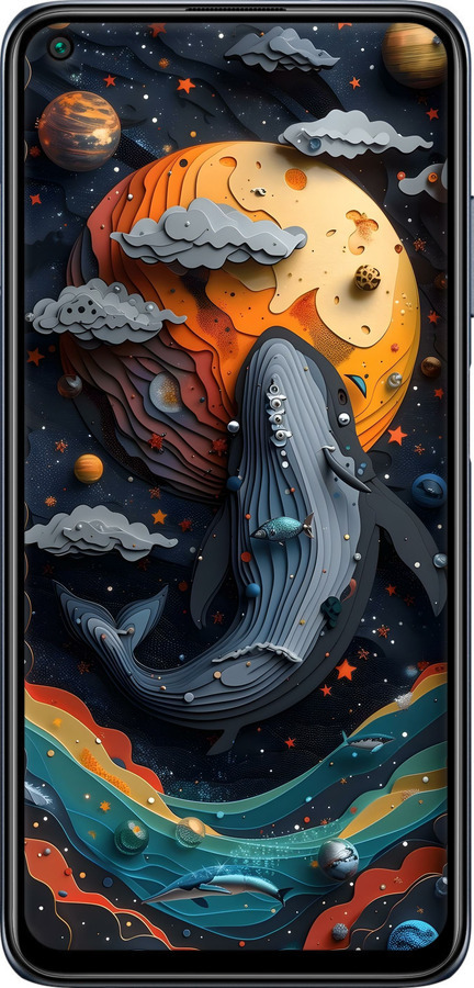 Силиконовый чехол Кит в космосе для Xiaomi Redmi Note 9T - 6328u-2261 изображение 
