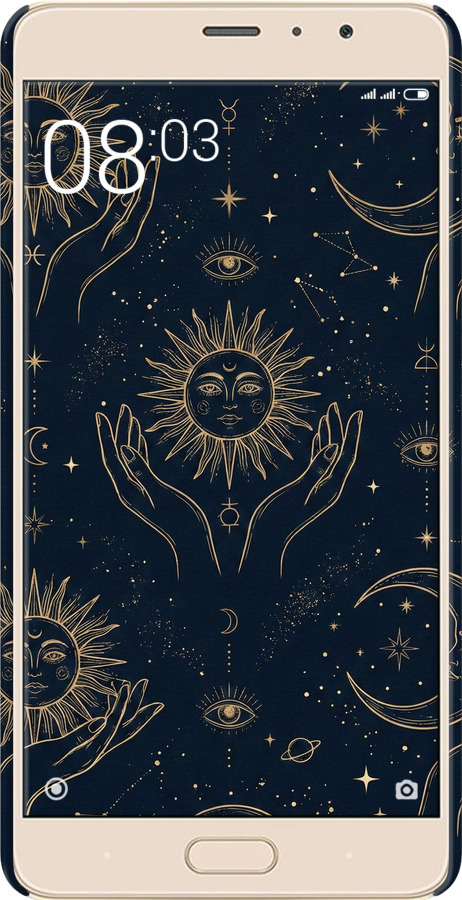 3D пластиковый матовый чехол Celestial Harmony: Sun & Moon Gold Mystic Pattern для Xiaomi Redmi Pro - 6778m-342 изображение 