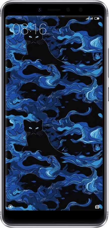 2D пластиковый чехол Абстрактный узор черных котов на синем фоне для Xiaomi Redmi S2 - 6525t-1494 изображение 