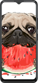 Силиконовый чехол Мопс и арбуз для ZTE Blade A34 - 4665u-3989 изображение 