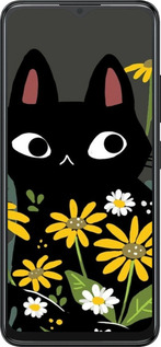 Силиконовый чехол Черный кот с цветами для ZTE Blade A34 - 6448u-3989 изображение 