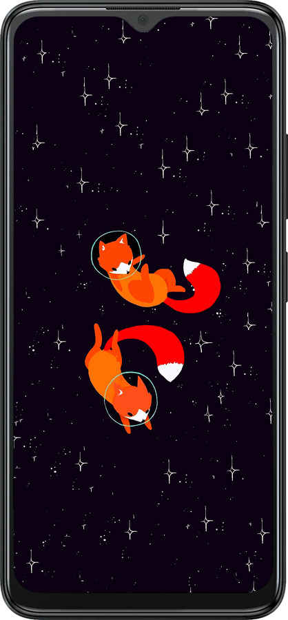 Силиконовый чехол Лисички в космосе для ZTE Blade A34 - 4519u-3989 изображение 