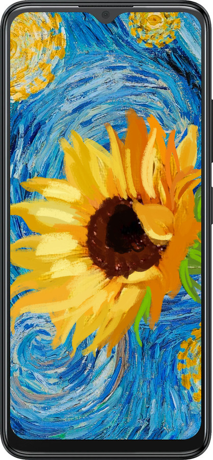 Силиконовый чехол Цветы желто-голубые для ZTE Blade A34 - 5308u-3989 изображение 