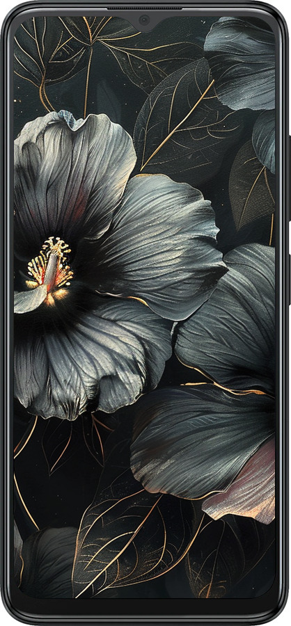 Силиконовый чехол Черные цветы для ZTE Blade A34 - 6031u-3989 изображение 