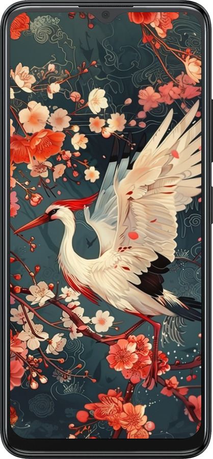 Силиконовый чехол Сакура и аист для ZTE Blade A34 - 6108u-3989 изображение 