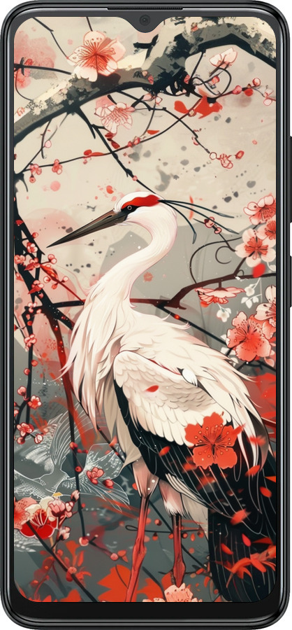 Силиконовый чехол Аист в цвету сакуры для ZTE Blade A34 - 6109u-3989 изображение 