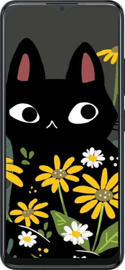 Силиконовый чехол Черный кот с цветами для ZTE Blade A34 - 6448u-3989 изображение 