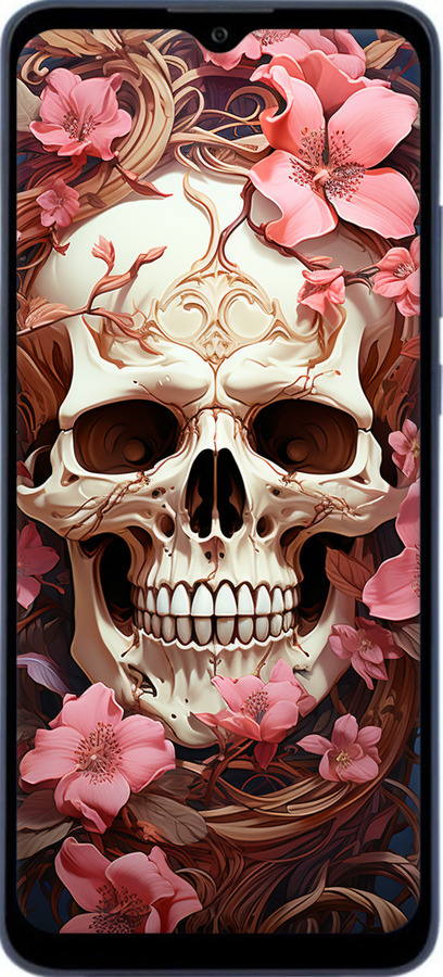 Силиконовый чехол Череп в розовых цветах для ZTE Blade A51 - 5965u-2506 изображение 