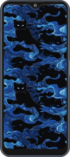 Силиконовый чехол Абстрактный узор черных котов на синем фоне для ZTE Blade V2020 Smart - 6525u-2458 изображение 
