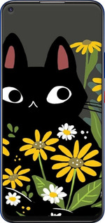 Силиконовый чехол Черный кот с цветами для ZTE Blade V2020 - 6448u-2529 изображение 