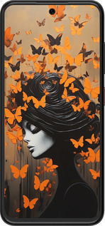 Силиконовый чехол Чехол для телефона Девушка с оранжевыми бабочками для ZTE Nubia V70 Design - 5940u-4084 изображение 
