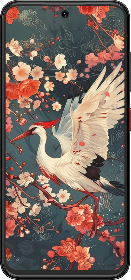 Силиконовый чехол Сакура и аист для ZTE Nubia V70 Design - 6108u-4084 изображение 