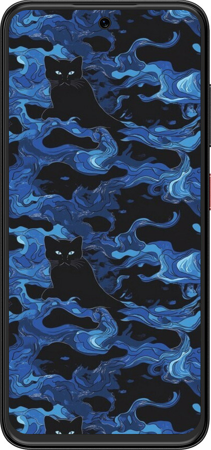 Силіконовий чехол Візерунок чорних котів на блакитному фоні для ZTE Nubia V70 Design - 6525u-4084 изображение 