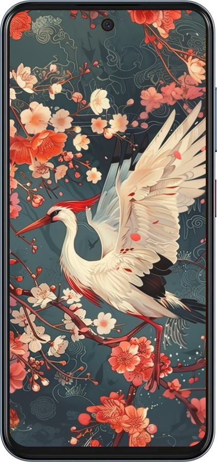 Силиконовый чехол Сакура и аист для ZTE Nubia V70 - 6108u-4083 изображение 