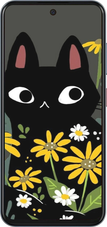 Силиконовый чехол Черный кот с цветами для ZTE Nubia V70 - 6448u-4083 изображение 