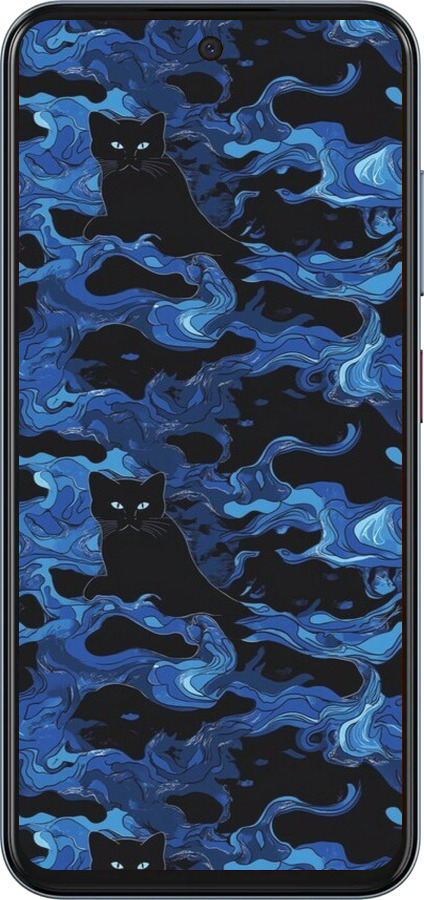 Силиконовый чехол Абстрактный узор черных котов на синем фоне для ZTE Nubia V70 - 6525u-4083 изображение 